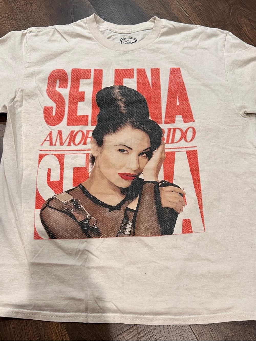 Selena Graphic Short Sleeve Tee - White with Red Print